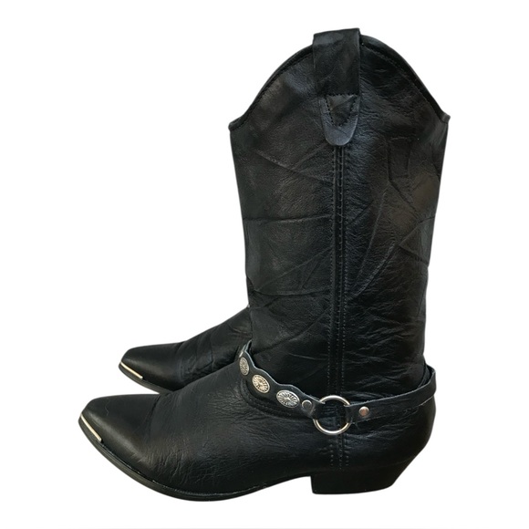 Shoes - Vintage Black Leather #3734 Womens Western Cowboy Boots with ankle charm. SZ.8M